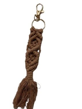 Handmade Boho Brown Macramé Keychain with Gold Hardware